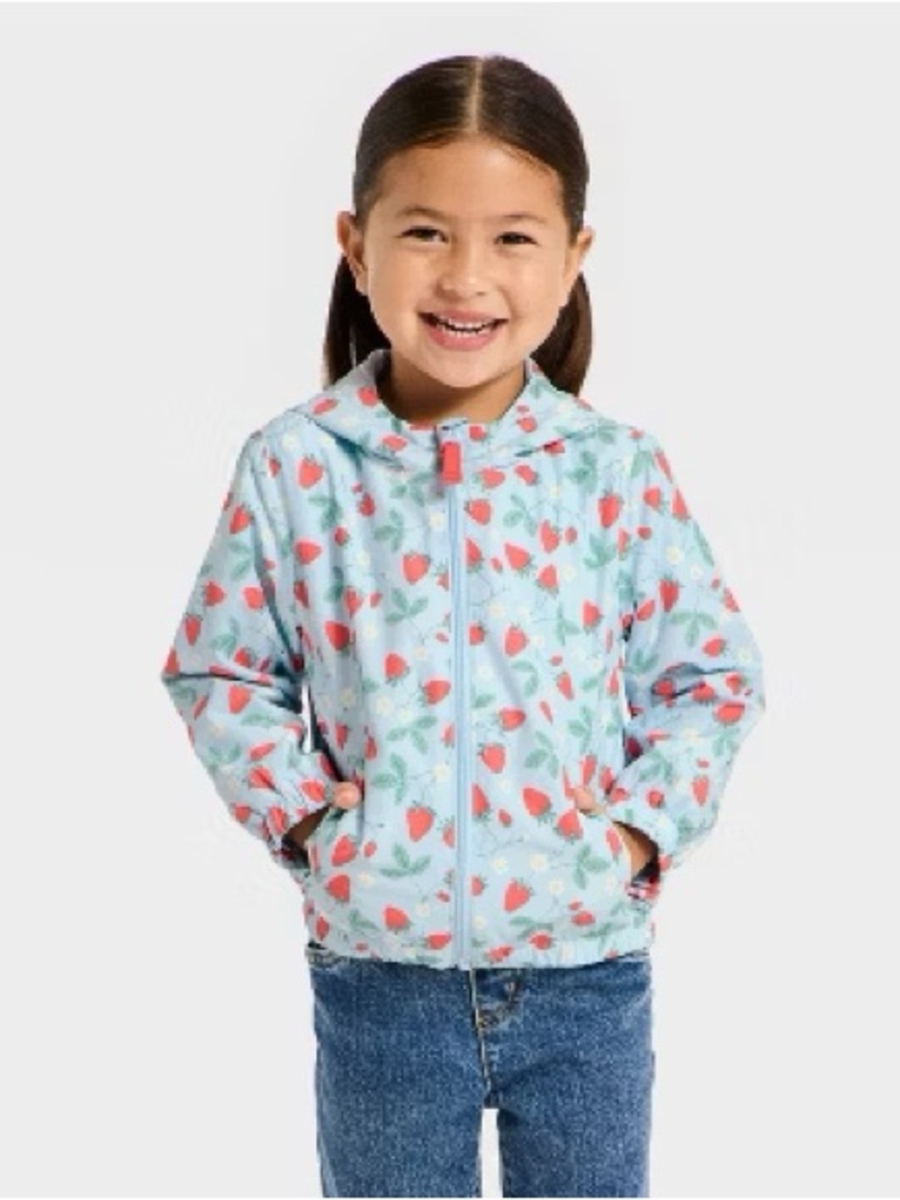 Cat &  Jack Light Blue Strawberry Print Hooded Jacket